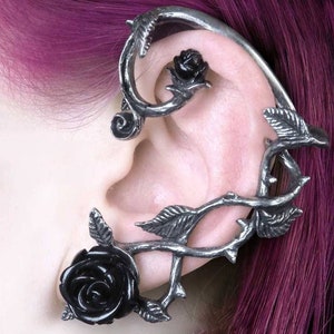 Wild Black Rose Left Ear Wrap Made by Alchemy England