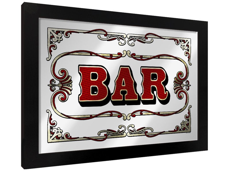 Framed Bar Mirrored Tin Sign Etsy