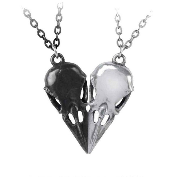 Pendentifs coeur grue, pendentifs amitié pour couple fabriqués par Alchemy England avec chaînes et boîte de présentation