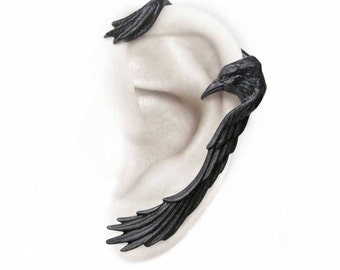 Raven Ear-Wing Left Ear Wrap in Black Made by Alchemy England with Presentation Box