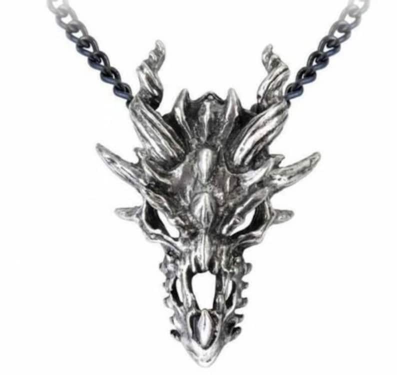 Dragon Skull Pendant Made by Alchemy England with Chain