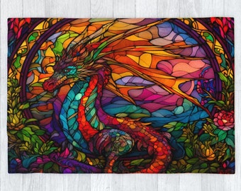 Magical Wishing Dragon Stained Glass Window Effect - Polar Fleece Blanket - Size Options: 100cm x 150cm, 120cm x 175cm