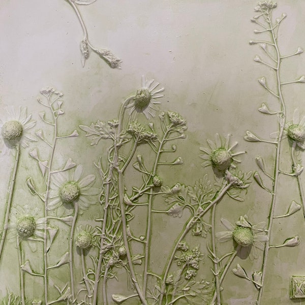 Wild Capsella & Camomile Botanical Bas Relief, Limited Edition, plaster art