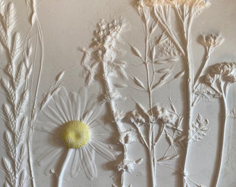 Marguerite, Achillea & Nettle  -  Hand made Botanical Plaster wall hanging