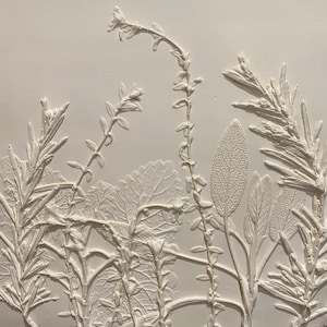 Der Kräutergarten - Handgemachter botanischer Gips-Wandbehang, Küche, Garten