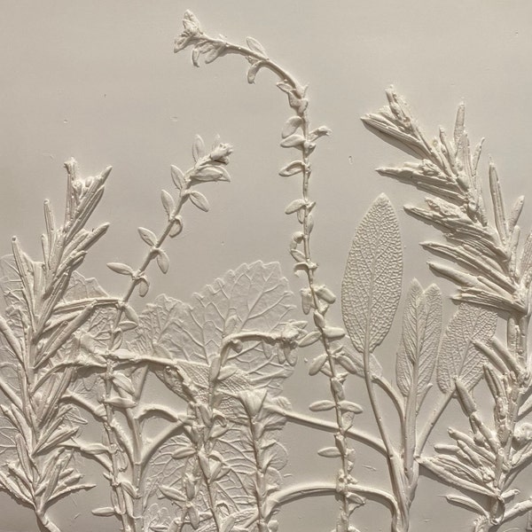 The Herb Garden  -  Hand made Botanical Plaster wall hanging