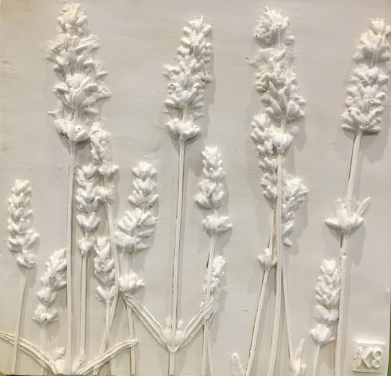 ラベンダーウォールアート植物レリーフ石膏アートレリーフアート限定版 