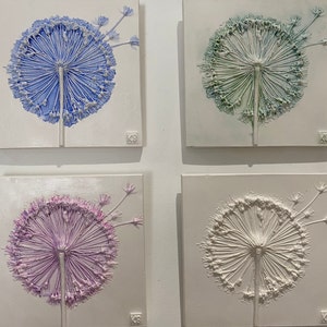 Allium Bas-relief, Botanique, art mural, tactile, plâtre,  Botanical, fleurs,