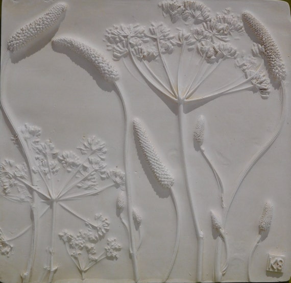 Sanguisorba Canadensis Botanical Bas Relief, gift for her/him, wall art, fossil, plaster art, modernist,minimilist