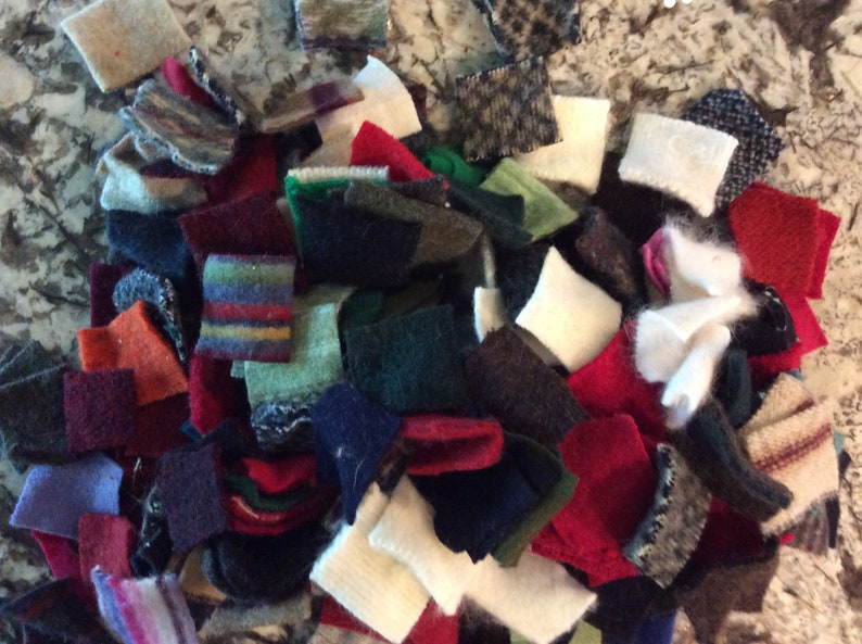 1 Pound Felted Wool 2\u201d Squares for Rug Hooking Penny Rugs Upcycled Recycled Wool Sweters