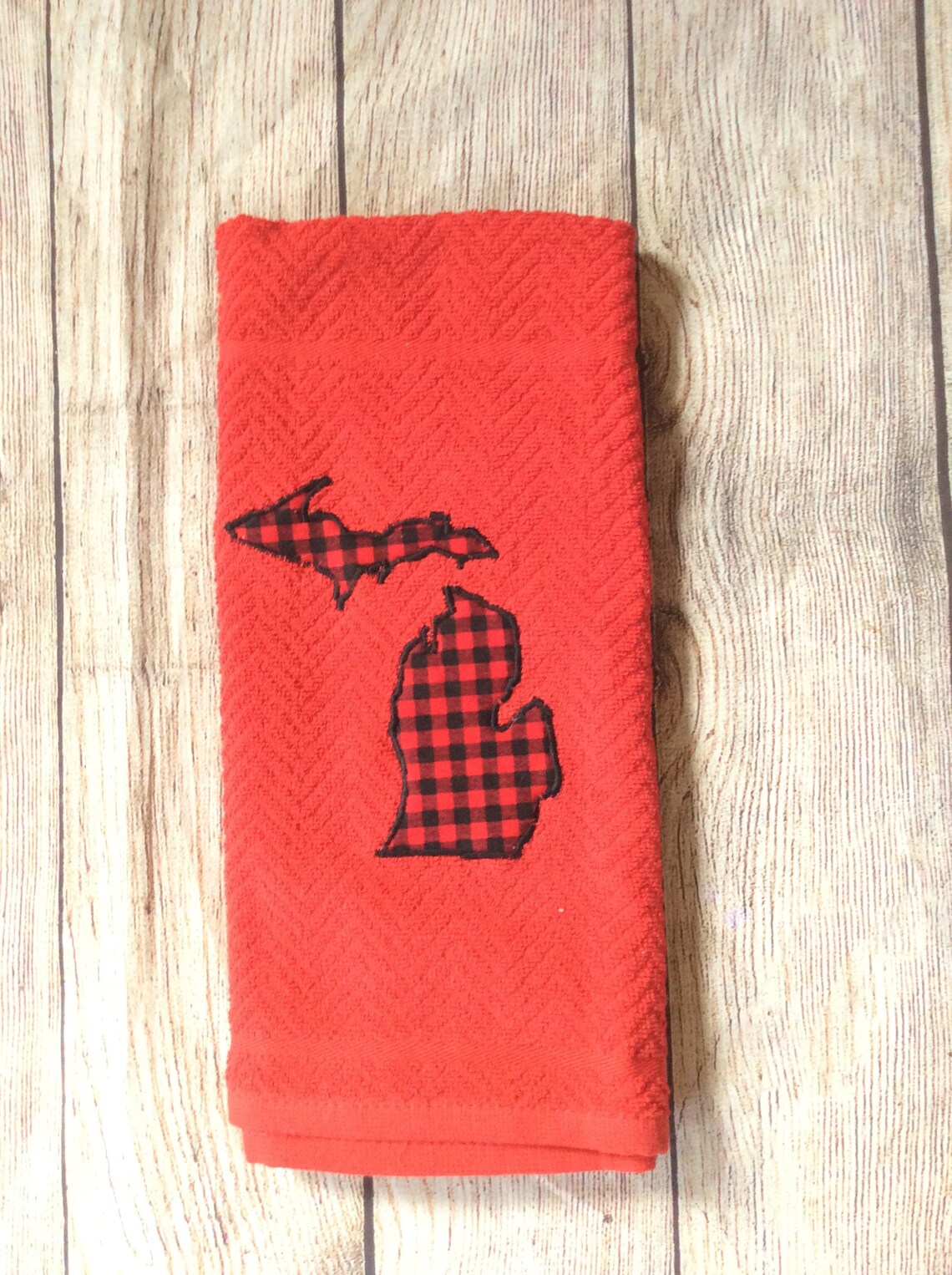 Red Buffalo Plaid Hand Towel With Michigan Etsy