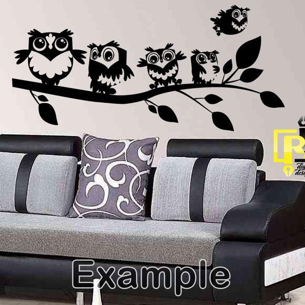 Family of 5 Owls on branch wall art ai  eps  jpg  png  and svg Clipart, Vinyl, Stencil - Cricut - Silhouette Cameo