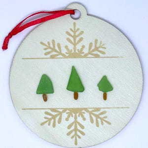 Bäume Schneeflocke Print Ornament - Strandglas, Seeglaskunst, Winter, Weihnachten, Evergreens, Schneeflocke, Urlaub, Original, handgemacht, Unikat