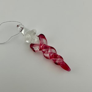 Mini Glass Icicle Ornament with Gold Ruby Color Twist