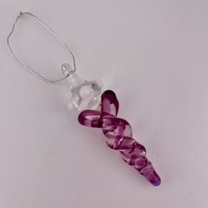 Mini Glass Icicle Ornament with Gold Amethyst Color Twist