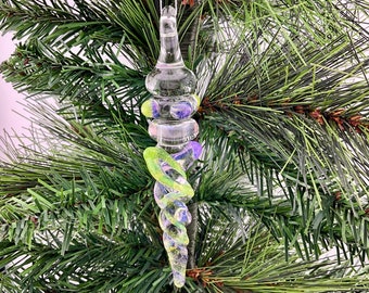 Mini Maria Glass Icicle Ornament with Pink and Green Slymm