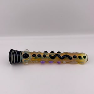 Glass Chillum Pipe Black Silver Fumed Chillum Pipe one hitter fully worked with clear glass pipe great gift