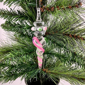 Mini Maria Glass Icicle Ornament with Telemagenta and Plantphibian Green colored glass twist