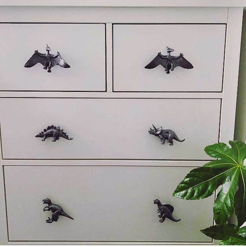 Dinosaur furniture knobs / drawer pulls Painted plastic Etsy