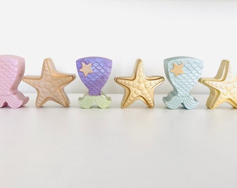 Concrete Mermaid and starfish drawer knobs / pulls. Painted any way!