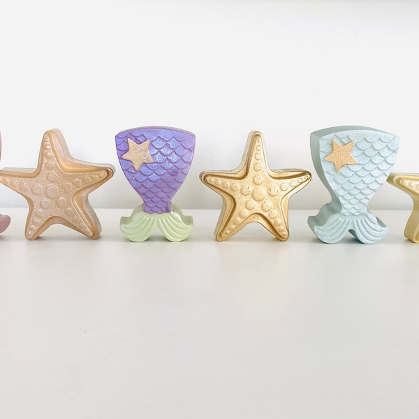 Concrete Mermaid and starfish drawer knobs / pulls. Painted any way!