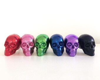 Concrete skull furniture knob / drawer pull - Gold leaf foil gilded