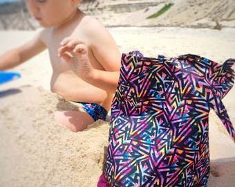 Dziecięca torba plażowa do zbierania muszelek, Różowa siatkowa torba na zabawki do basenu i na plażę, Spersonalizowana dziecięca torba z muszlami, Worek na piasek do piaskownicy
