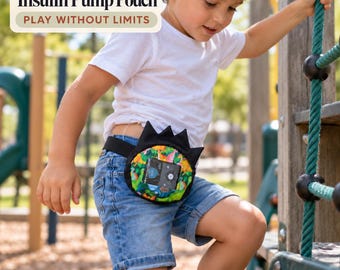 Dinosaur Insulin Pump Belt for Kids, Pump Pouch with Clear Window, Adjustable Diabetic Waist Bag for Medtronic, Tandem, YpsoPump