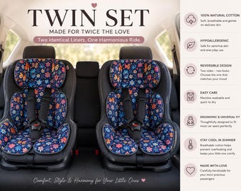 双子用カーシートカバー2枚セット、お揃いのリバーシブルコットンインサート付き、両面生地をお選びいただけます、アイルランドの双子へのベビーギフト