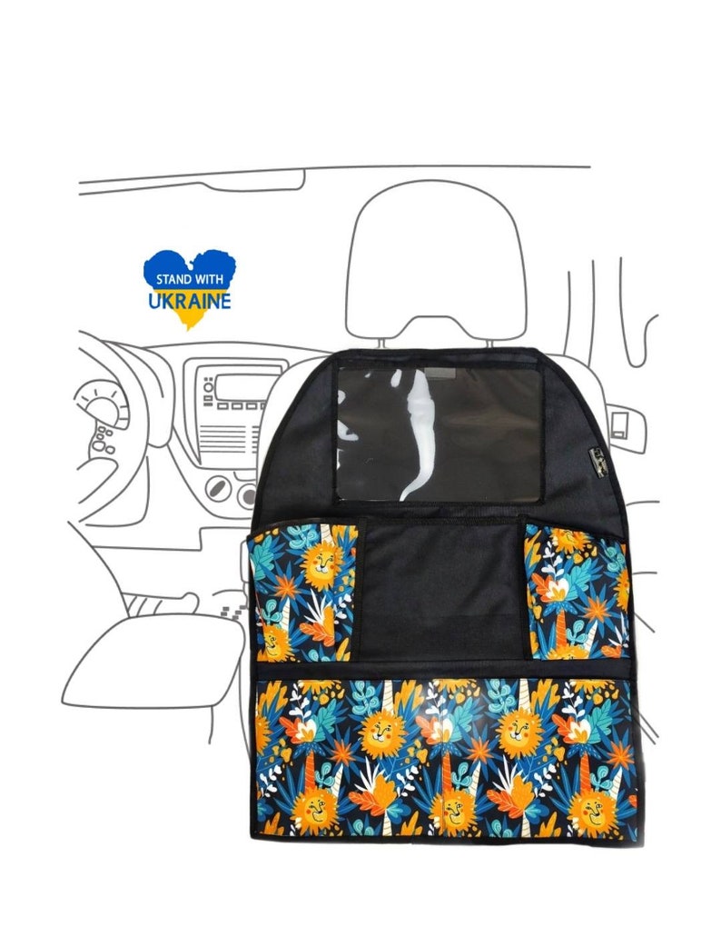Reliable protection of the back of the seat in the car - waterproof and dirt-repellent material organizer for cars.