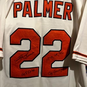 Autographed Jim Palmer Orioles throwback jersey w/multiple insc