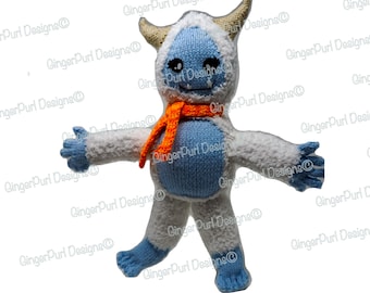 Hand-Knit Yeti Named Yuki - 16 Inches Tall with Orange Striped Scarf