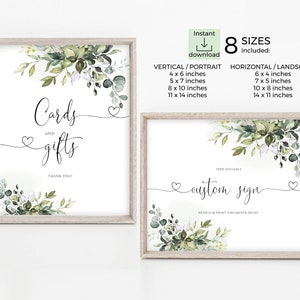 Custom Sign, Printable Wedding Cards and Gifts Sign, Eucalyptus Wedding Signage, 8 Sizes, Edit with Templett, FPE