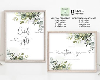 Custom Sign, Printable Wedding Cards and Gifts Sign, Eucalyptus Wedding Signage, 8 Sizes, Edit with Templett, FPE