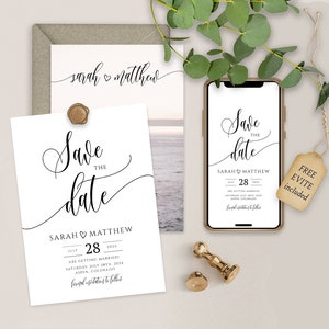 Minimalist Save the Date Template, Modern Save the Date Evite + Save the Date Card, Instant Download, Templett, FPC