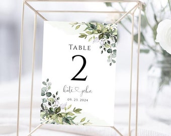 Wedding Table Number, Eucalyptus Table Numbers, Editable Number Cards, Instant Download, Templett, FPE