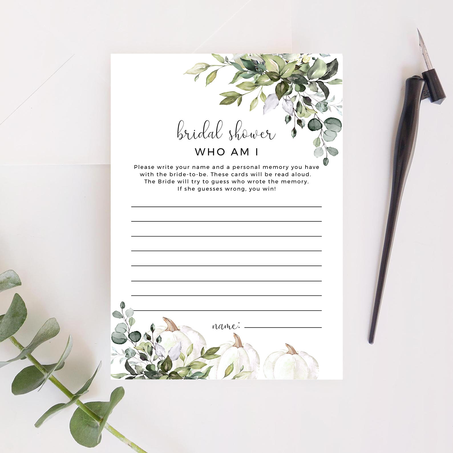 Who Am I Bridal Shower Game Greenery Pumpkin Memory With the Etsy