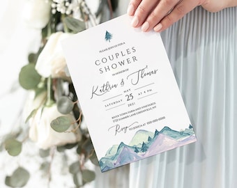 Couples Shower Invitation Template, Printable Wedding Shower Invite Card, DIY Editable Couples Shower Invite, Instant Download Mountain FPM