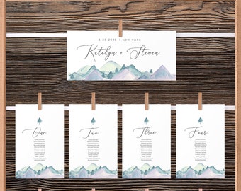 Mountain Wedding Seating Cards, Table Seating Chart Printable Seating Plan Template, Instant Download, Templett, FPM