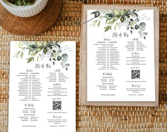 Greenery Wedding Party Timeline Template, Order of Events, Wedding Itinerary, Instant Download, Templett, FPE