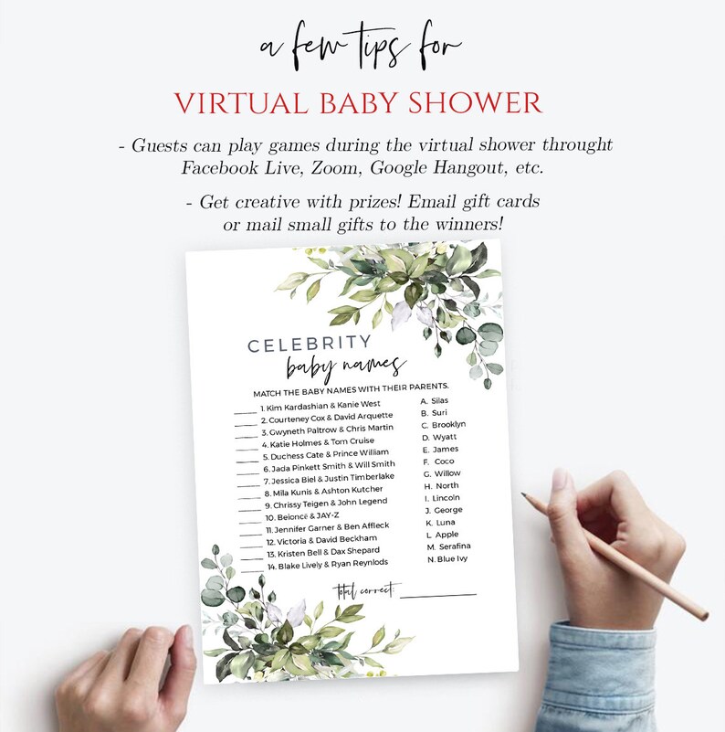 Celebrity Baby Name Game Virtual & Printable Baby Shower Game Etsy