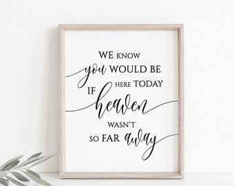 Memorial Table Sign, We Know you Would be Here Today if Heaven wasn't so Far Away, Printable Remembrance Sign, Modern Calligraphy Sign, FPC