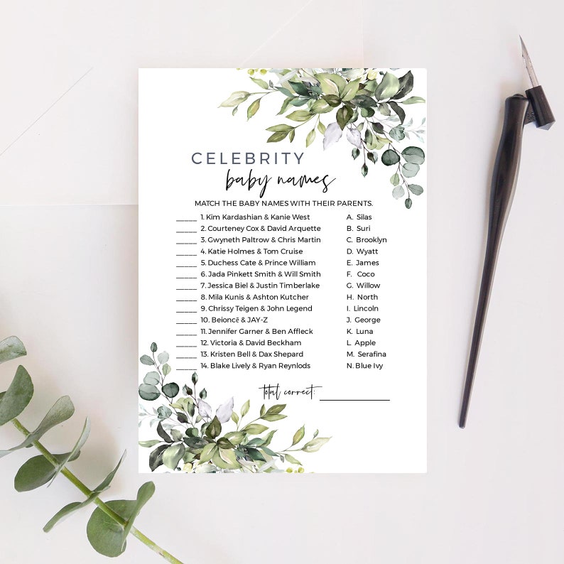 Celebrity Baby Name Game Virtual & Printable Baby Shower Game Etsy