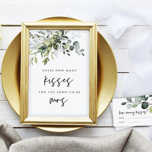 How Many Kisses Bridal Shower Game Template Hershey Kisses Game Greenery Bridal Shower Printable Instant Download Templett Eucalyptus FPE