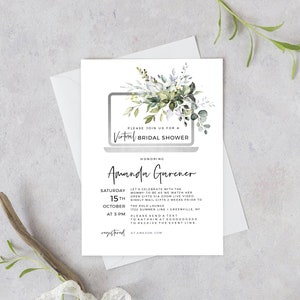 Virtual Bridal Shower Invitation Greenery Social Distance Bridal Shower Invite, Instant Download, 100% Editable Template, Templett, FPE image 2