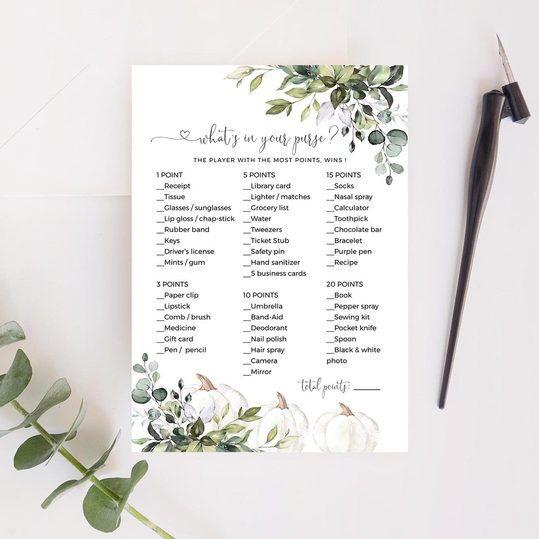 What's in Your Purse Game Template Pumpkin Bridal Etsy