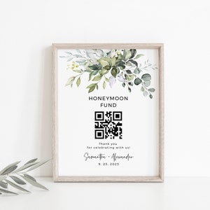 Honeymoon Fund Sign, Greenery Wedding Honeymoon Fund, Venmo Sign, Editable, Instant Download, FPE