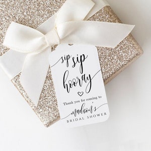 Sip Sip Hooray Tag, Bridal Shower Favor Tag, Wedding Favor Tag, Printable Tag, Gift Tag, Fully Editable Template, FPC