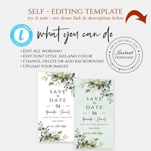 Save the Date Evite Electronic Wedding Invitation Wedding Evite, Editable Wedding Template, Instant Download, Eucalyptus, FPE image 4