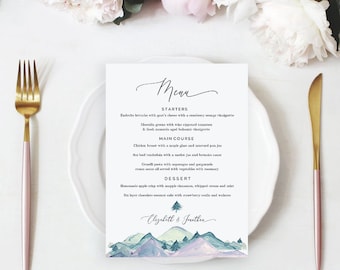 Wedding Menu Template Printable Mountain Wedding Menu Cards, Menu Card Printable, Dinner Menu Download, FPM